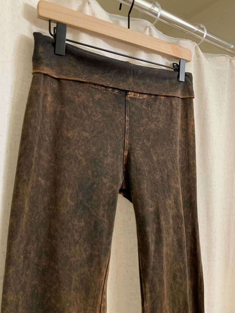 T Party Brown Mineral Wash Fold Over Legging Distressed Embellished Pant Bootcut - Picture 3 of 7